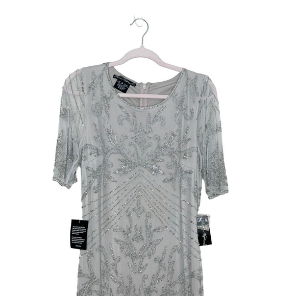 NWT Pisarro Nights Size 14 Silver Embellished Chiffon Gown - Picture 3 of 12